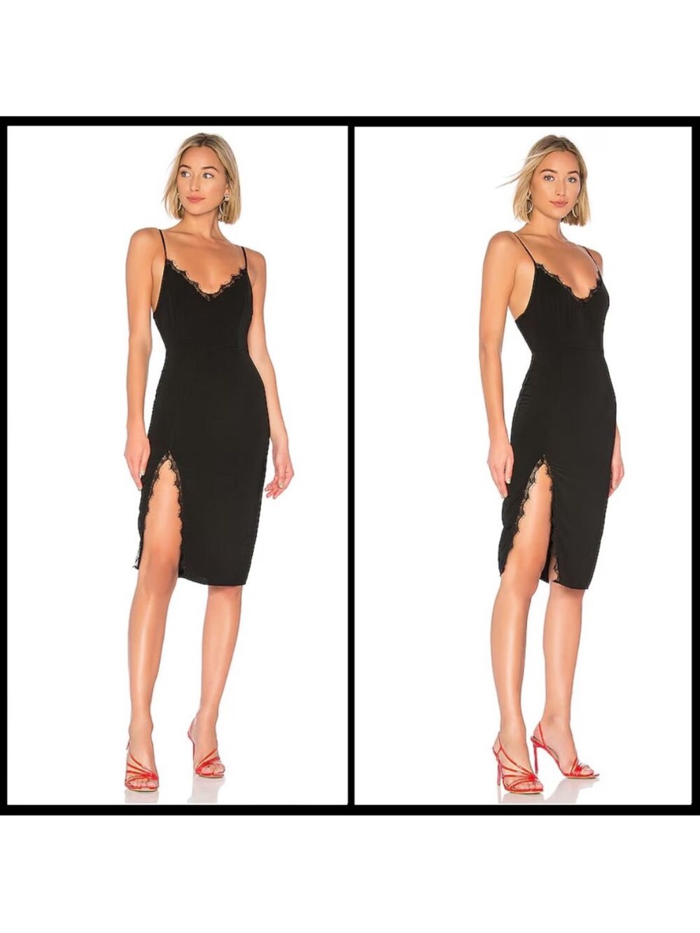 Superdown Brianna Black Lace Trim Sleeveless V Neck Slip Dress Small